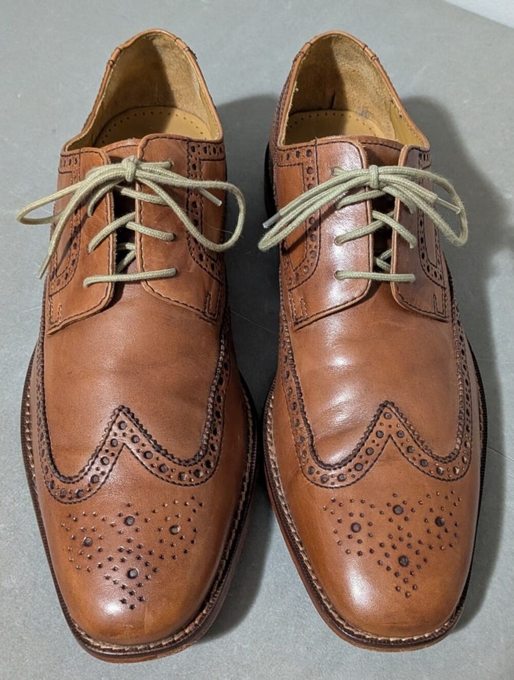 Cole Haan Mens 10.5 M British Tan Leather Wingtip Oxford Brogue Dress Shoes